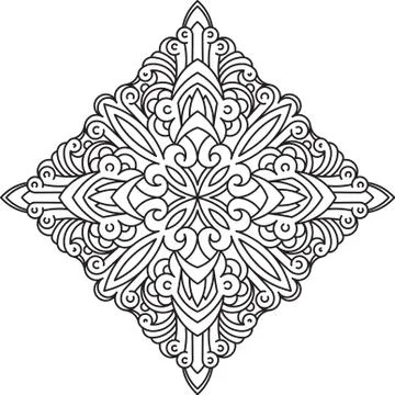 Abstract vector black square lace design in mono line style - mandala, ethnic Stock Illustration