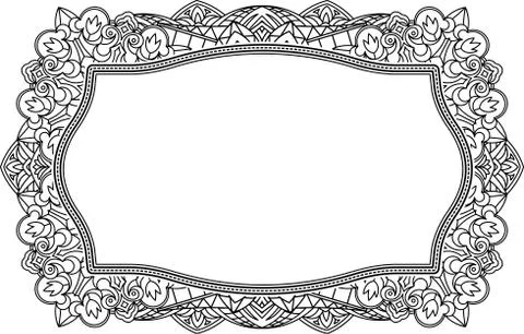 Abstract vector black square lace design in mono line style - mandala, ethnic Illustrazione stock