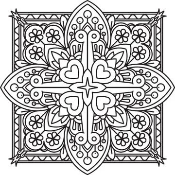 Abstract vector black square lace design in mono line style - mandala, ethnic Ilustración de archivo