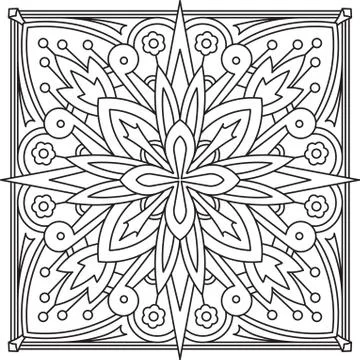 Abstract vector black square lace design in mono line style - mandala, ethnic Illustrazione stock