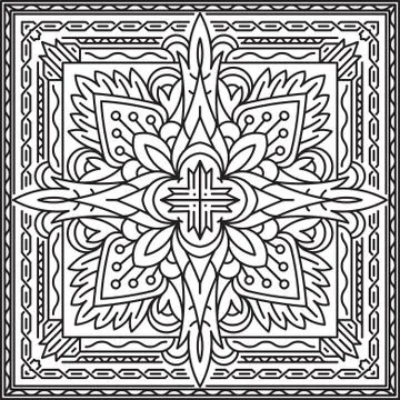 Abstract vector black square lace design in mono line style - mandala, ethnic Stock Illustration