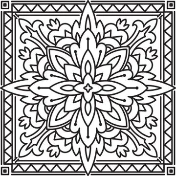 Abstract vector black square lace design in mono line style - mandala, ethnic Stock Illustration