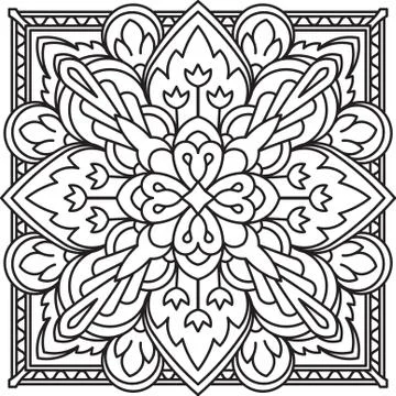 Abstract vector black square lace design in mono line style - mandala, ethnic Illustrazione stock