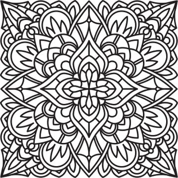 Abstract vector black square lace design in mono line style - mandala, ethnic Stock Illustration