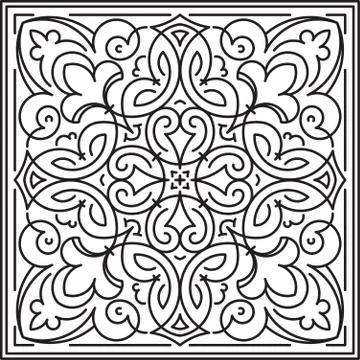 Abstract vector black square lace design in mono line style - mandala, ethnic Illustrazione stock