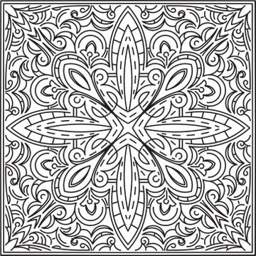 Abstract vector black square lace design in mono line style - mandala, ethnic 스톡 일러스트