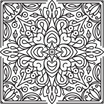 Abstract vector black square lace design in mono line style - mandala, ethnic Illustrazione stock
