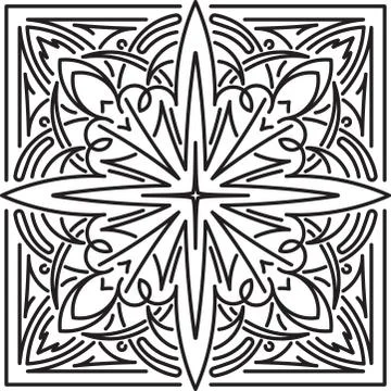Abstract vector black square lace design in mono line style - mandala, ethnic Stock Illustration