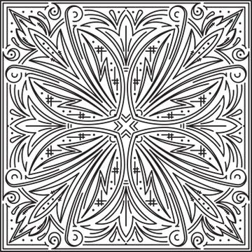 Abstract vector black square lace design in mono line style - mandala, ethnic Stock Illustration