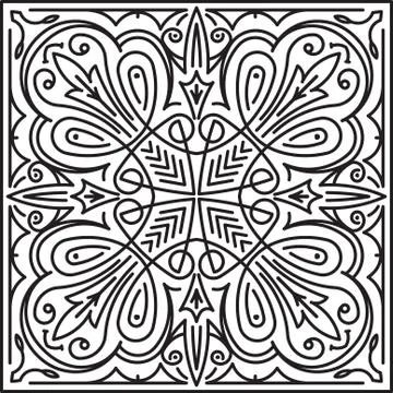 Abstract vector black square lace design in mono line style - mandala, ethnic Ilustración de archivo