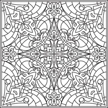 Abstract vector black square lace design in mono line style - mandala, ethn.. Stock Illustration