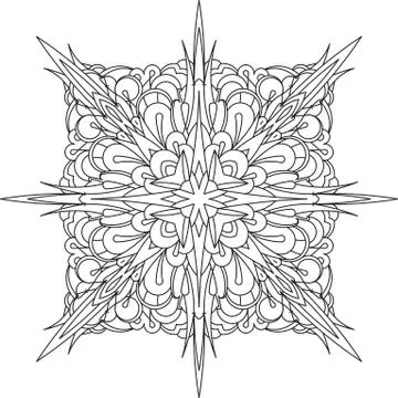 Abstract vector black square lace design in mono line style - mandala, ethn.. 스톡 일러스트