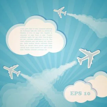Abstract vector blue background with planes and clouds Illustrazione stock