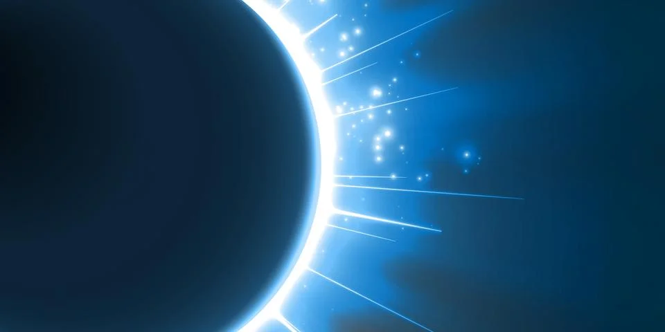 Abstract vector blue background with planet and eclipse of its star. Bright s Stock Illustration