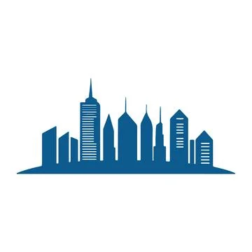 Abstract Vector blue city skyline Icon or Logo Design Template Stock Illustration