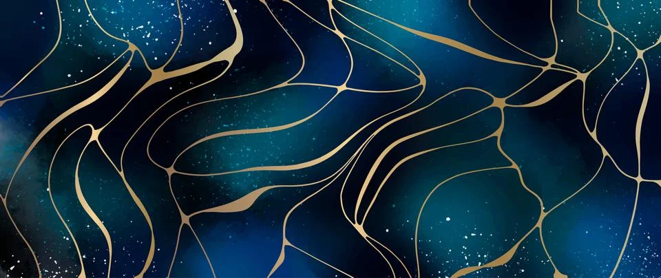 Abstract vector blue luxury background with golden lines for decor Stock Illustration