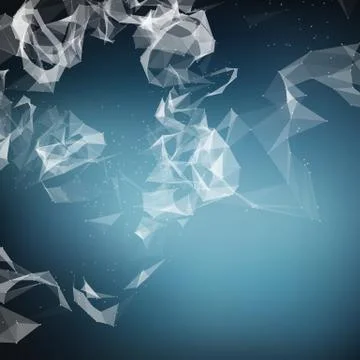 Abstract vector blue mesh background. Chaotically connected points and polygo Illustrazione stock