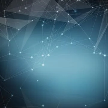Abstract vector blue mesh background. Chaotically connected points and polygo Illustrazione stock