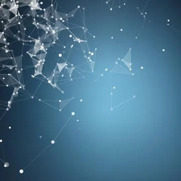 Abstract vector blue mesh background. Chaotically connected points and polygo Illustrazione stock
