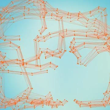 Abstract vector blue mesh background. Chaotically connected points and polygo Stock Illustration