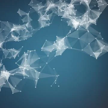 Abstract vector blue mesh background. Chaotically connected points and polygo 스톡 일러스트