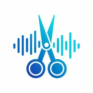 Abstract Vector Blue scissors cutting through a sound wave graphic Icon or .. Stock Illustration
