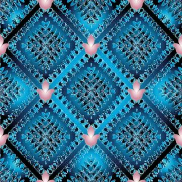 Abstract vector blue seamless pattern. Modern background wallpaper with flora Stock Illustration