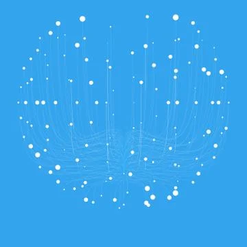 Abstract vector blue sphere mesh background. Bioluminescence of tentacles. Fu Stock Illustration