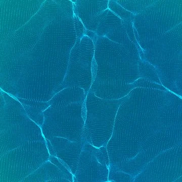 Abstract vector blue wave mesh background. Point cloud array. Chaotic light w Stock Illustration