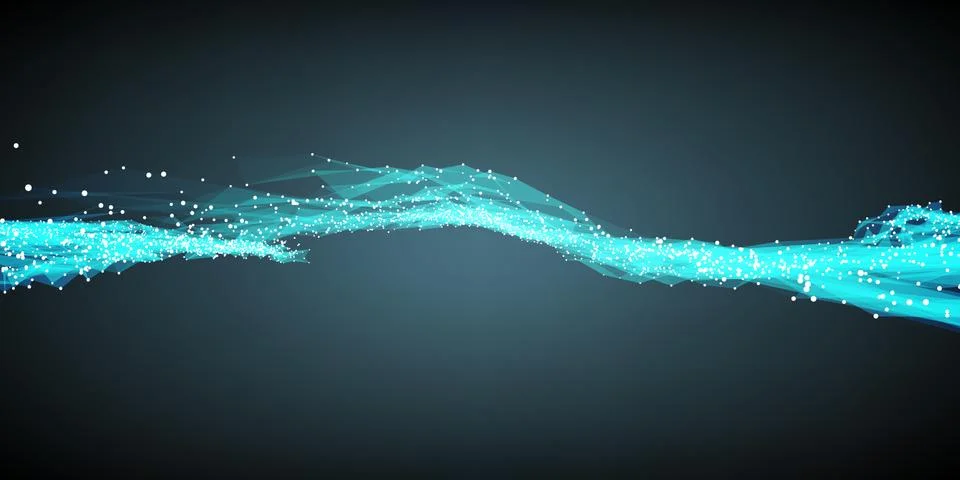 Abstract vector blue wave mesh background. Point cloud array. Chaotic light w Illustrazione stock