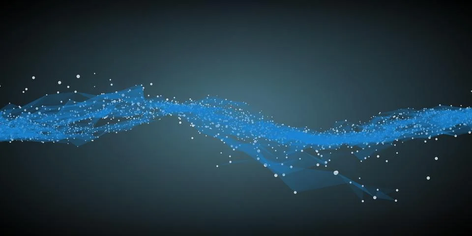 Abstract vector blue wave mesh background. Point cloud array. Chaotic light w Illustrazione stock