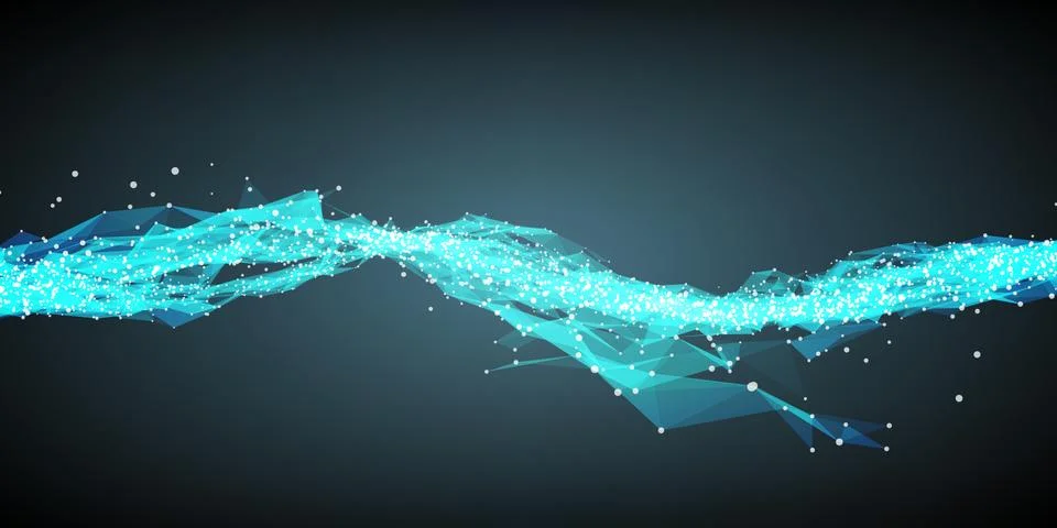Abstract vector blue wave mesh background. Point cloud array. Chaotic light w Illustrazione stock