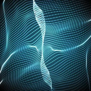 Abstract vector blue wave mesh background. Point cloud array. Chaotic light w Stock Illustration