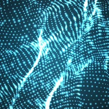 Abstract vector blue wave mesh background. Point cloud array. Chaotic light w Illustrazione stock