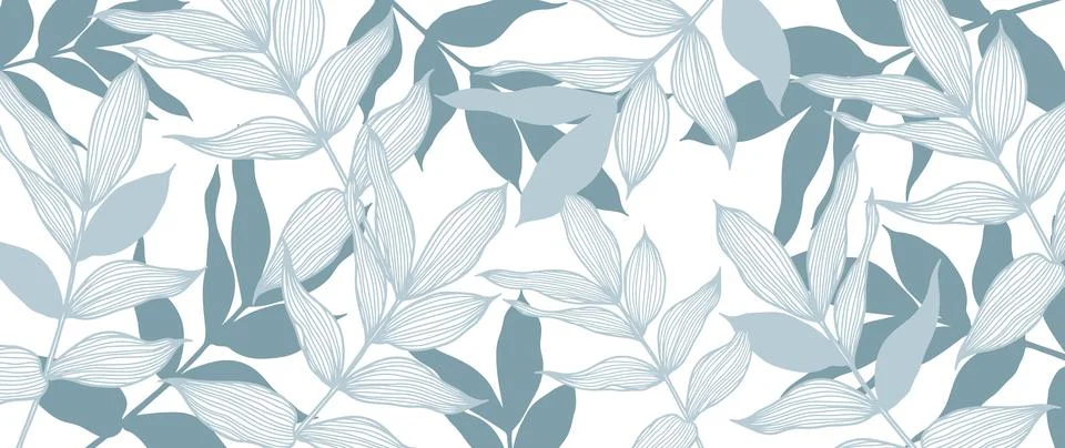 Abstract vector botanical background with blue branches and leaves. Stock Illustration