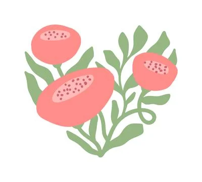 Abstract vector botanical heart shape with pink flowering plants and green Stock Illustration