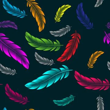 Abstract Vector bright background with colorful feathers. seamless pattern Stock Illustration