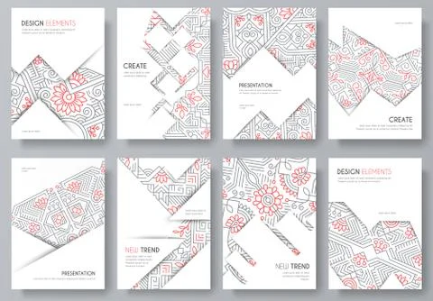 Abstract vector brochure cards set. Outline art template of flyear, magazines Stock Illustration
