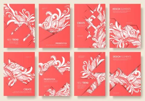Abstract vector brochure cards set. Outline art template of flyer, magazines Stock Illustration