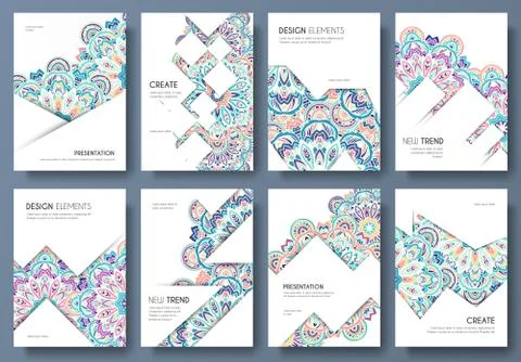 Abstract vector brochure cards set. Outline art template of flyer, magazines Stock Illustration