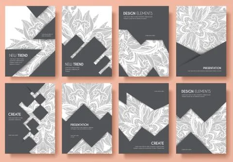 Abstract vector brochure cards set. Outline art template of flyer, magazines Stock Illustration