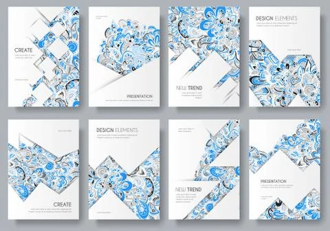 Abstract vector brochure cards set. Outline art template of flyer, magazines Illustrazione stock