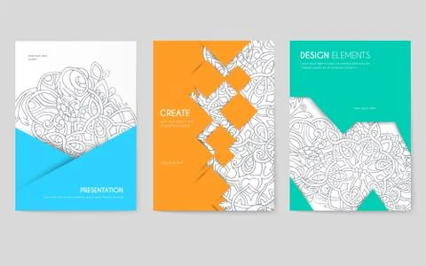 Abstract vector brochure cards set. Print art template of flyear, magazines Illustrazione stock