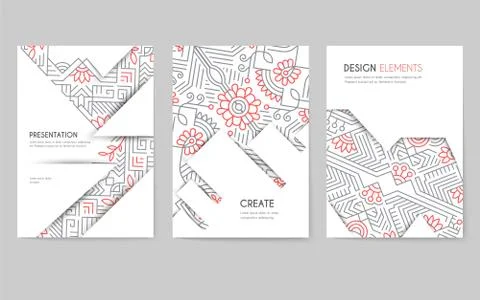 Abstract vector brochure cards set. Print art template of flyear, magazines Illustrazione stock