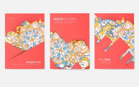Abstract vector brochure cards set. Print art template of flyear, magazines Illustrazione stock