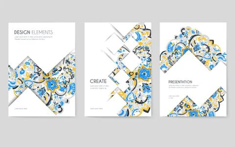 Abstract vector brochure cards set. Print art template of flyear, magazines イラスト素材