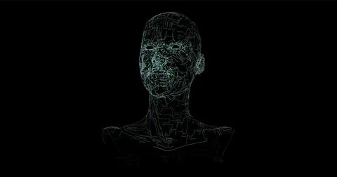 Abstract Vector Bust of a Man in Technological Style with Green and Blue Glow Stock Illustration