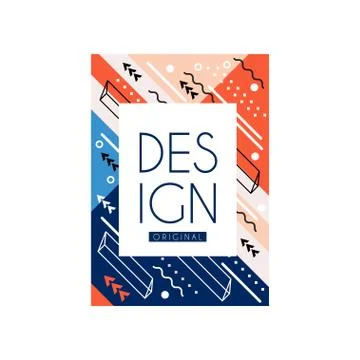 Abstract vector card in memphis style. Original geometric ornament. Place for Stock Illustration