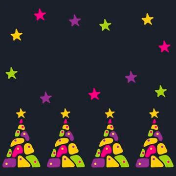 Abstract vector card in trendy memphis 80s-90s style. Bright Christmas trees Stock Illustration