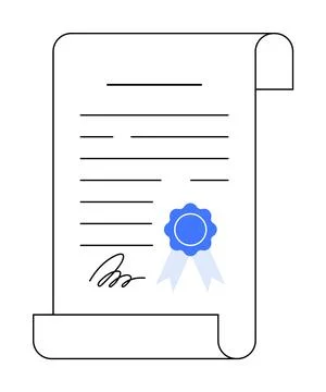 Abstract Vector Certificate Scroll with Blue Ribbon and Signature Stock Illustration